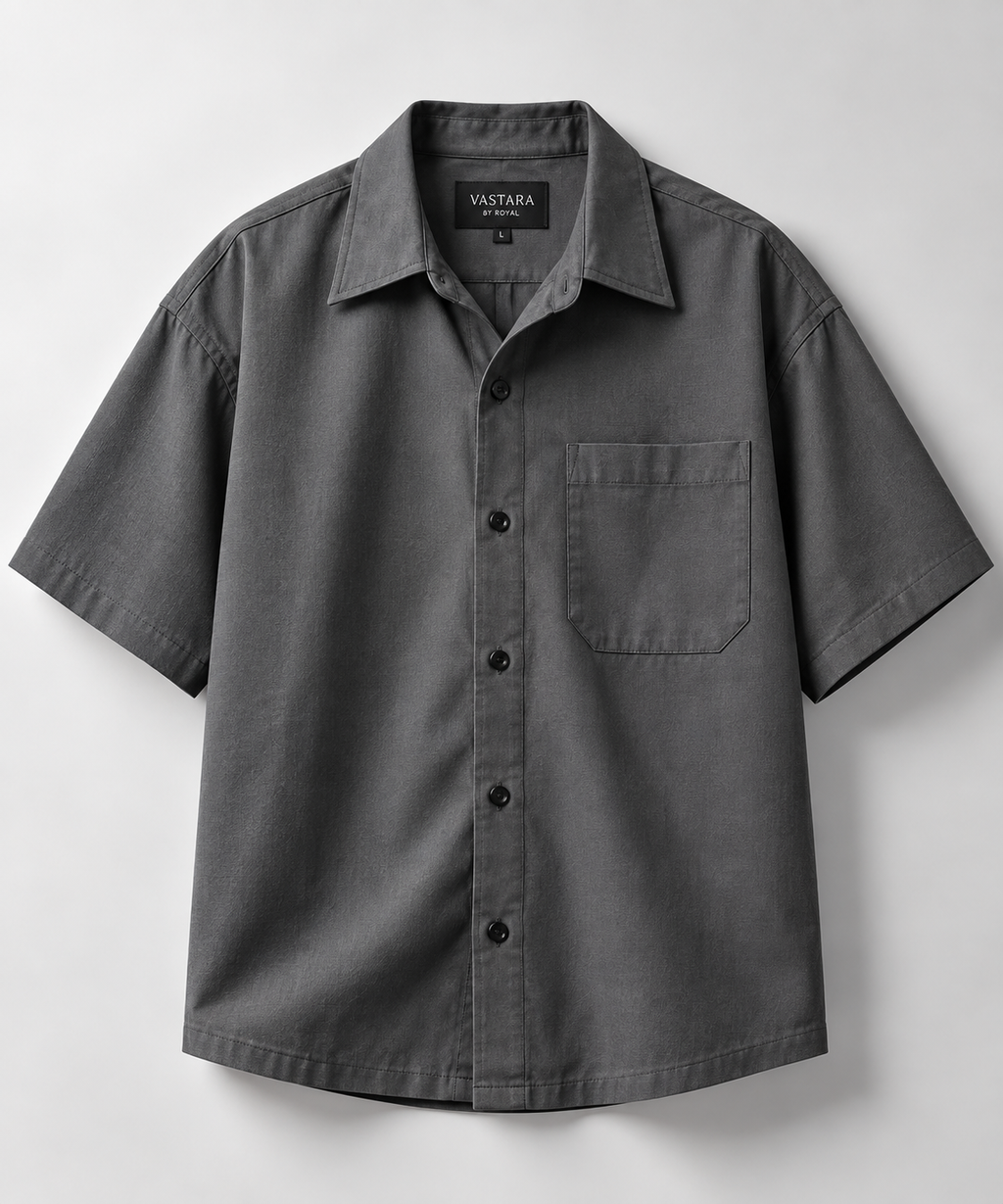 VASTARA Grey Boxy Fit Shirt — Premium Oversized Casual Shirt