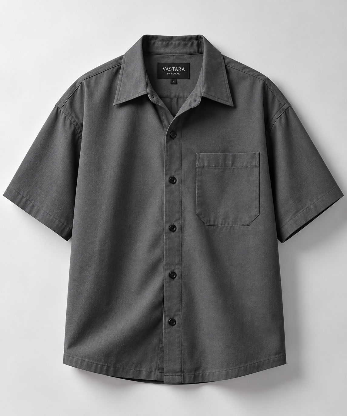 VASTARA Grey Boxy Fit Shirt — Premium Oversized Casual Shirt