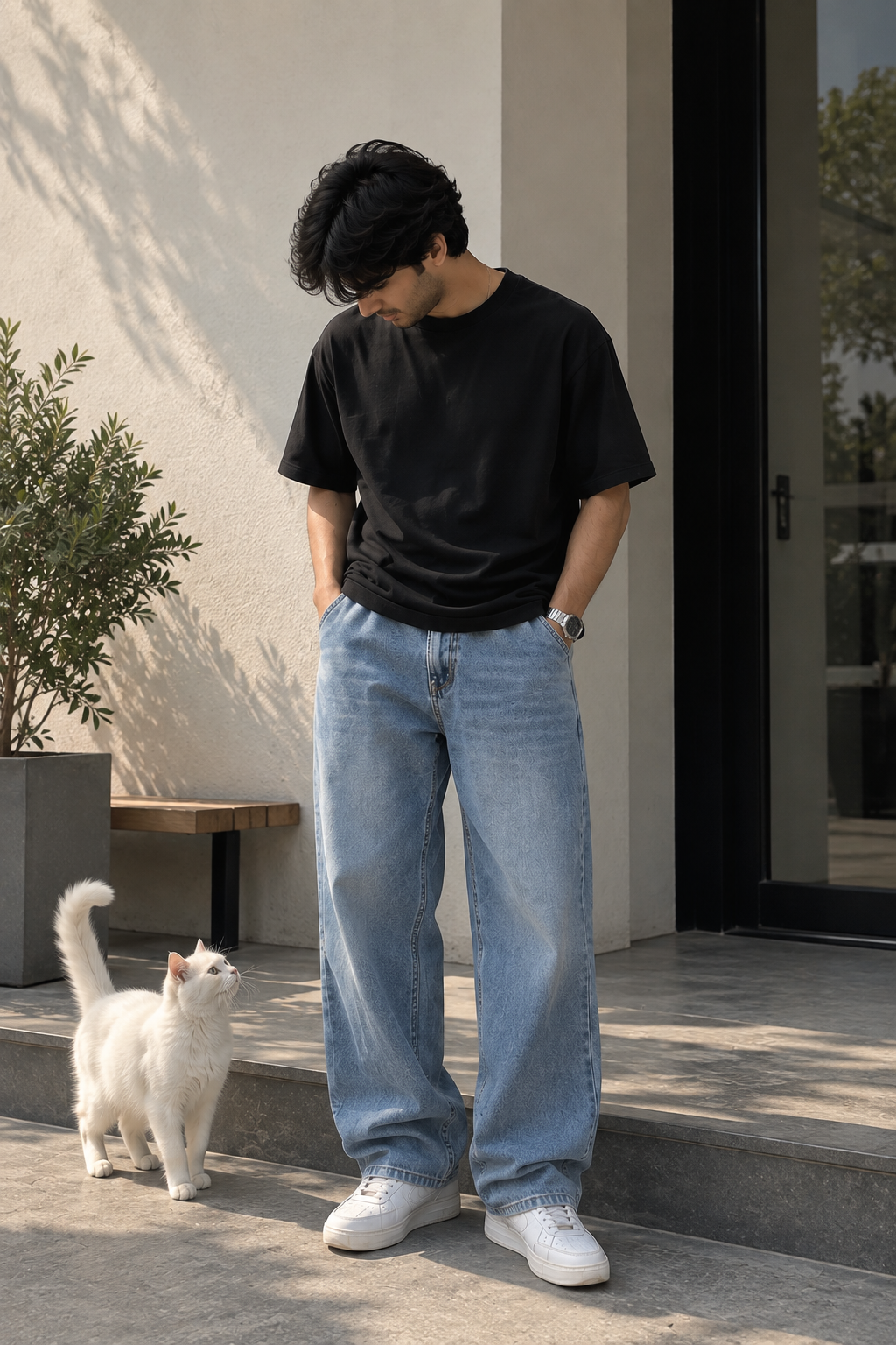 VASTARA Relaxed Denim Jeans — Light Blue