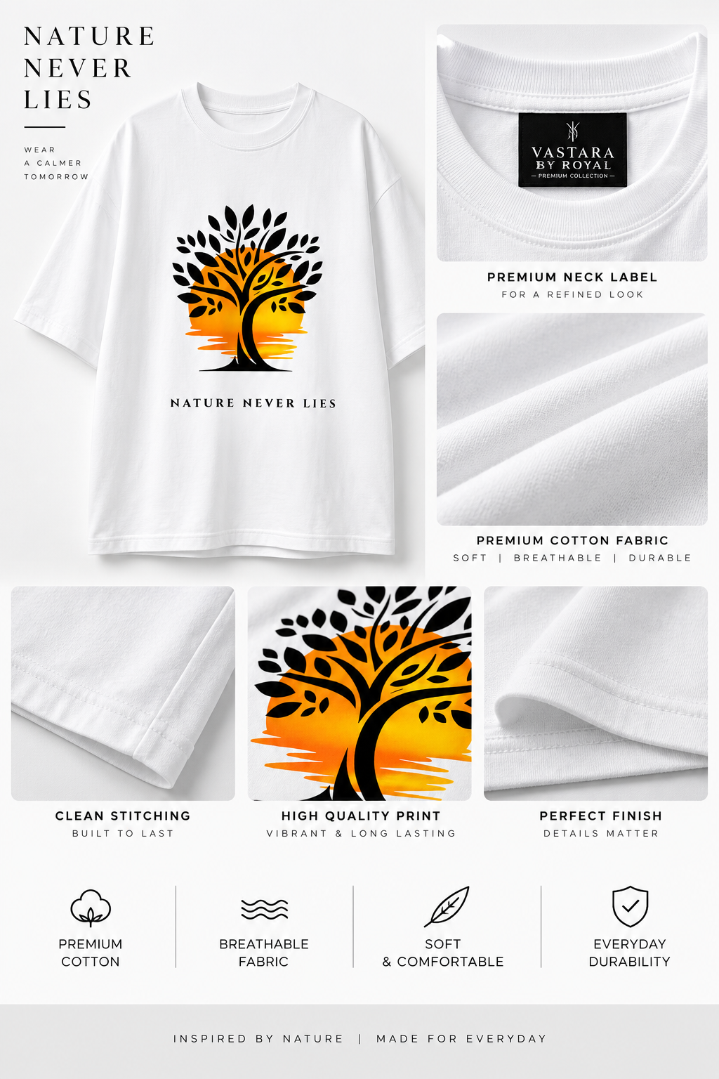 Nature Never Lies Tree Sunset Graphic Oversized T-Shirt – White