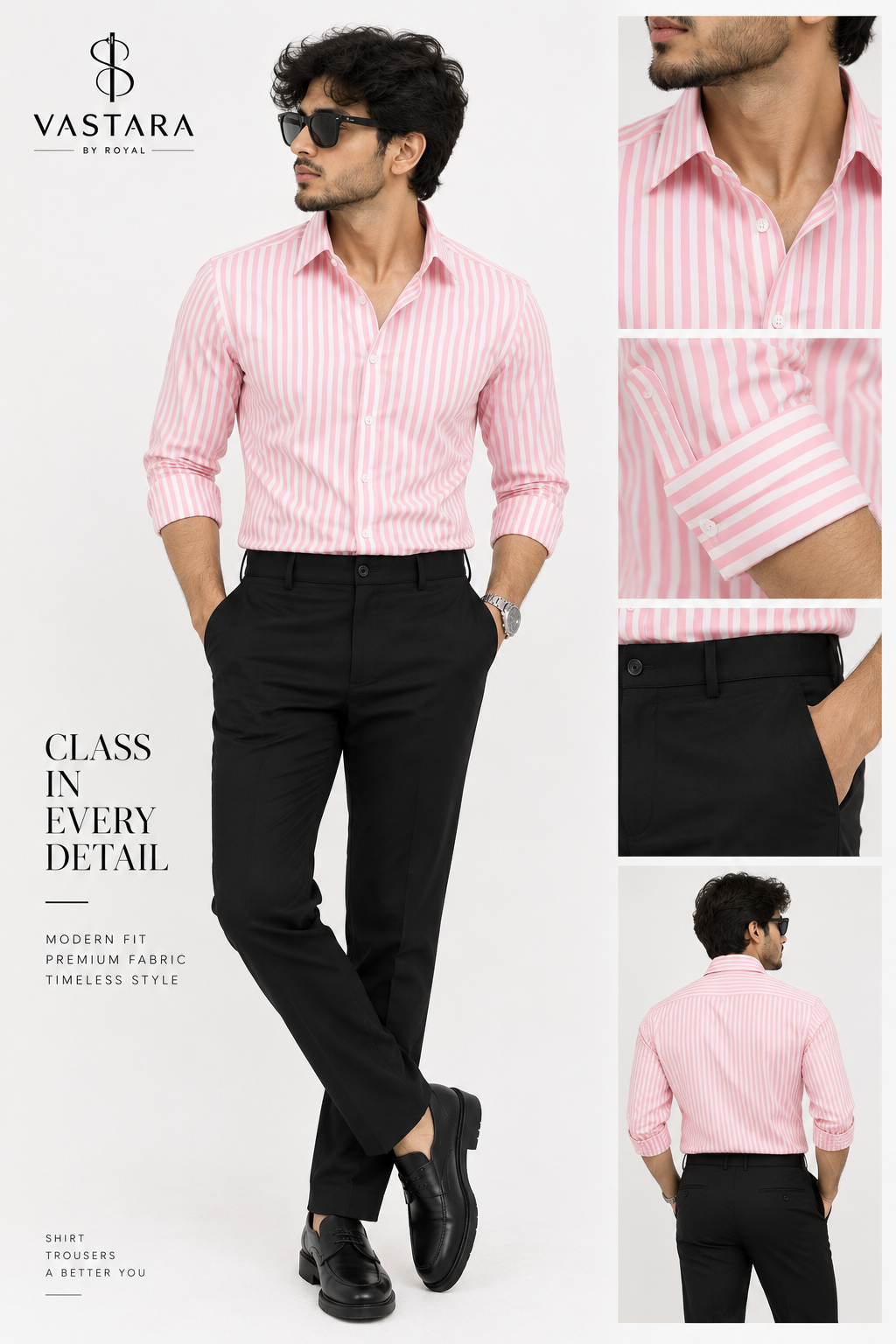 VASTARA Pink Stripe Premium Shirt | Elegant Formal Wear for Men